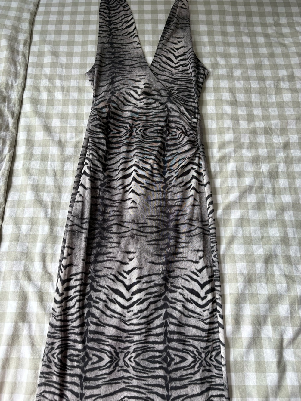 Zara Black and Gray Zebra Print V-Neck Maxi Dress
